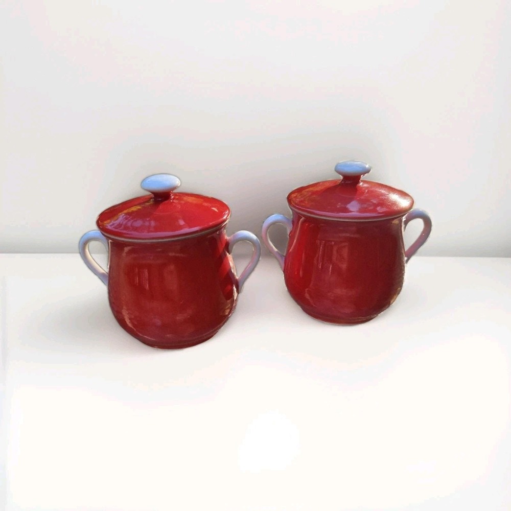 Fitz and Floyd "Rondelet Rouge" 2 Small Jars With Lids VTG